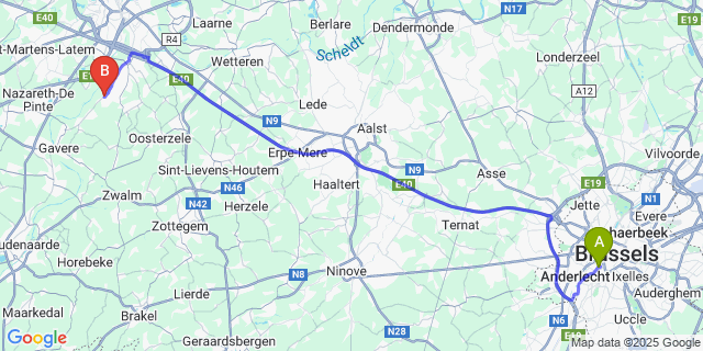 Map: Brussels Midi Train Station to Schelderode