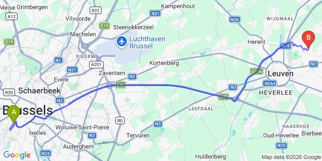 Map: Brussels Midi Train Station to Schiphol