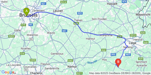 Map: Brussels Midi Train Station to Seny
