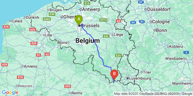 Map: Brussels Midi Train Station to Signeulx