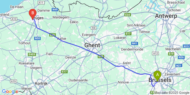 Map: Brussels Midi Train Station to Sint-Andries