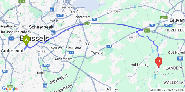 Map: Brussels Midi Train Station to Sint-Joris-Weert