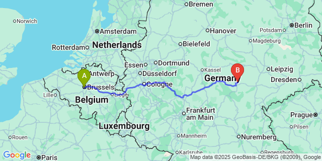 Map: Brussels Midi Train Station to Sint-Kristoffel