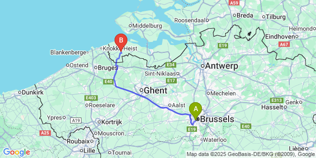 Map: Brussels Midi Train Station to Sluis