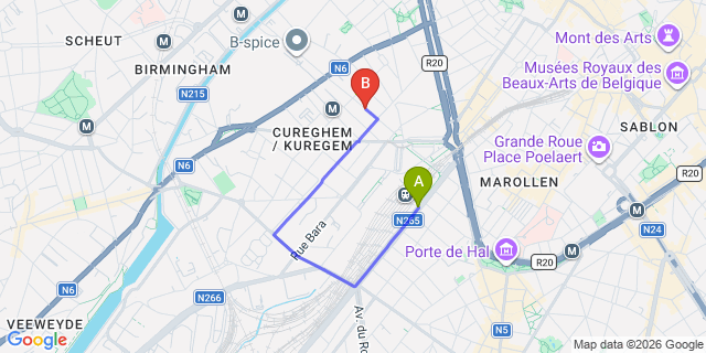 Map: Brussels Midi Train Station to Smart Appart - Clemenceau, Brussels