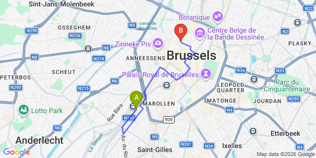 Map: Brussels Midi Train Station to Smartflats - Gaite Brussels