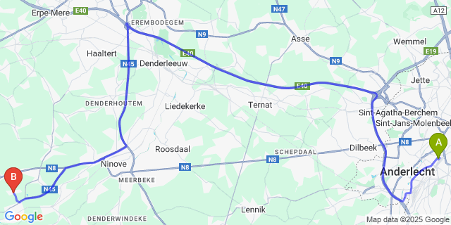 Map: Brussels Midi Train Station to Smeerebbe