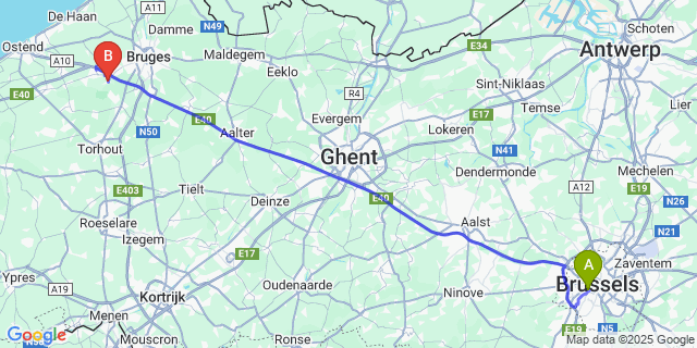 Map: Brussels Midi Train Station to Snellegem