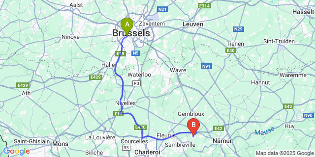 Map: Brussels Midi Train Station to Spy
