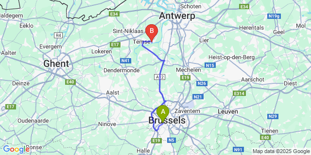 Map: Brussels Midi Train Station to Steendorp