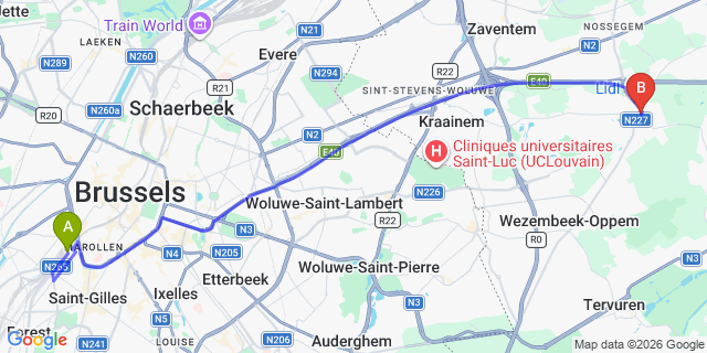 Map: Brussels Midi Train Station to Sterrebeek