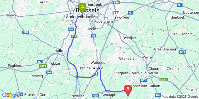 Map: Brussels Midi Train Station to Tangissart