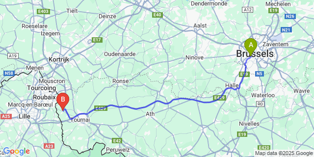 Map: Brussels Midi Train Station to Templeuve