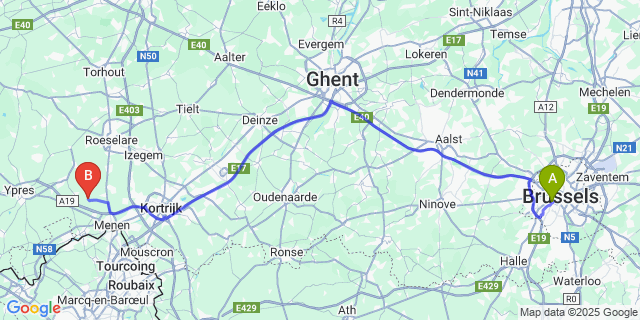 Map: Brussels Midi Train Station to Terhand