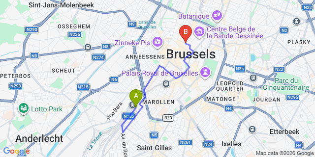 Map: Brussels Midi Train Station to The Dominican, Brussels