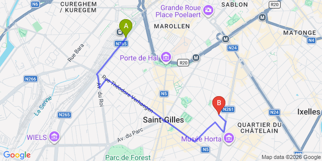 Map: Brussels Midi Train Station to The Neufchatel Belgian Hotel, Brussels