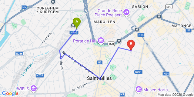 Map: Brussels Midi Train Station to The Scott Hotel, Brussels