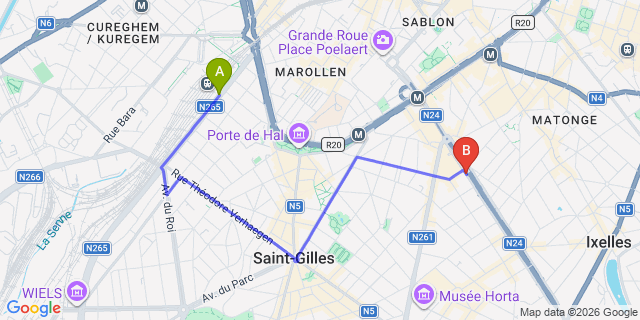 Map: Brussels Midi Train Station to Thon Hotel Bristol Stephanie, Brussels