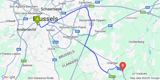 Map: Brussels Midi Train Station to Tombeek