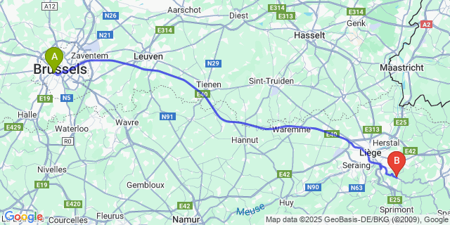Map: Brussels Midi Train Station to Trooz
