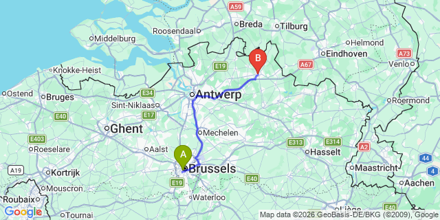 Map: Brussels Midi Train Station to Turnhout