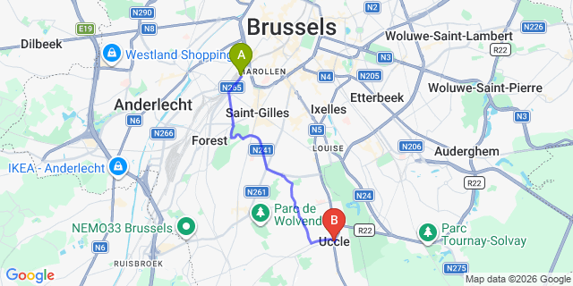 Map: Brussels Midi Train Station to Uccle