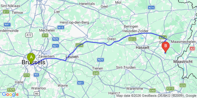 Map: Brussels Midi Train Station to Veghel
