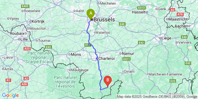 Map: Brussels Midi Train Station to Vierves-Sur-Viroin