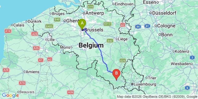 Map: Brussels Midi Train Station to Villers-sur-Semois