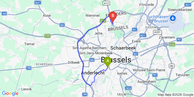Map: Brussels Midi Train Station to Vlaardingen