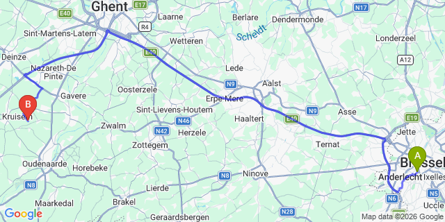 Map: Brussels Midi Train Station to Vlissingen