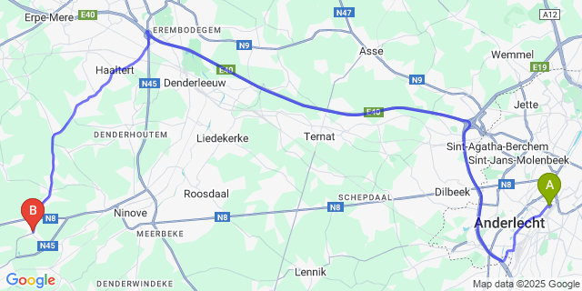 Map: Brussels Midi Train Station to Voorde