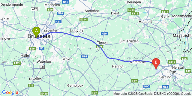 Map: Brussels Midi Train Station to Voroux-Goreux
