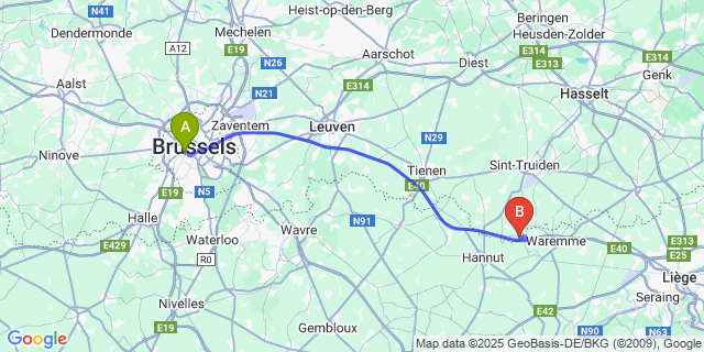 Map: Brussels Midi Train Station to Vorsen