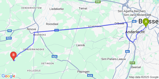Map: Brussels Midi Train Station to Waarbeke