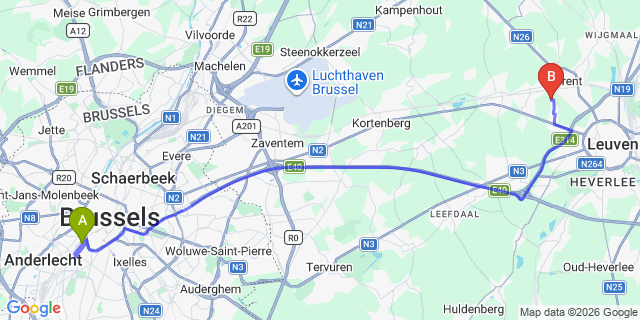 Map: Brussels Midi Train Station to Waddinxveen