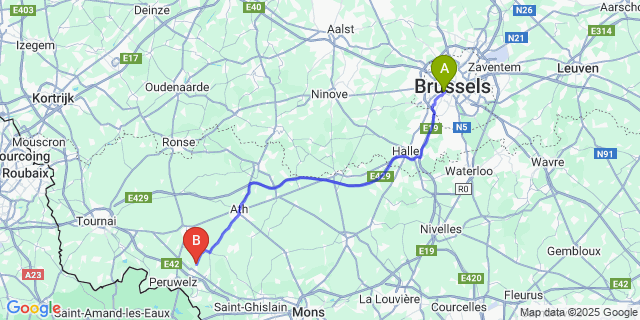 Map: Brussels Midi Train Station to Wadelincourt