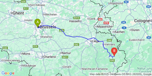 Map: Brussels Midi Train Station to Waimes