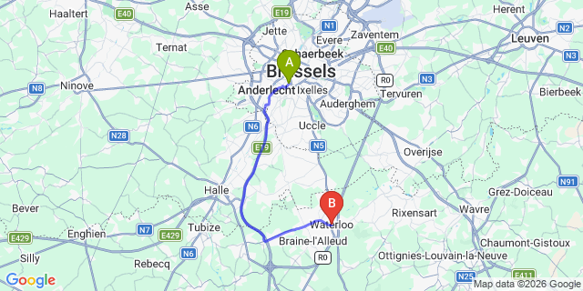 Map: Brussels Midi Train Station to Waterloo