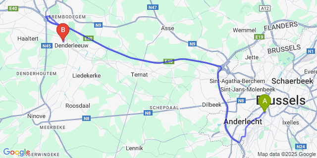 Map: Brussels Midi Train Station to Welle