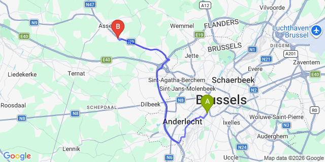 Map: Brussels Midi Train Station to Westland