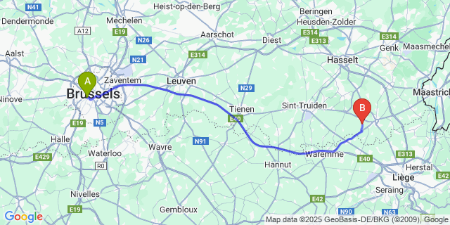 Map: Brussels Midi Train Station to Widooie