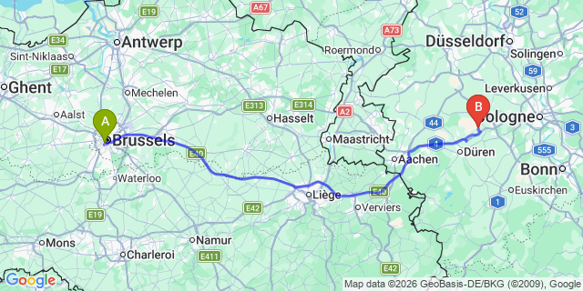 Map: Brussels Midi Train Station to Wierden