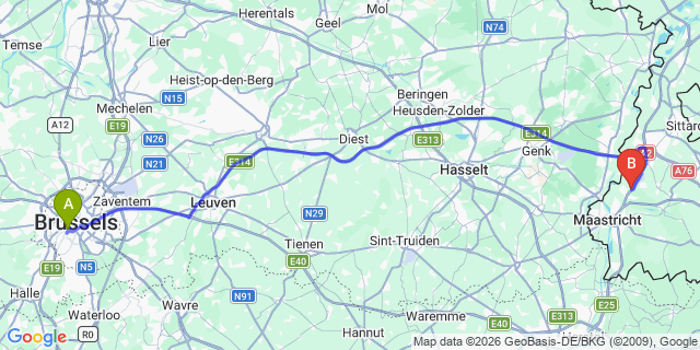 Map: Brussels Midi Train Station to Wijchen