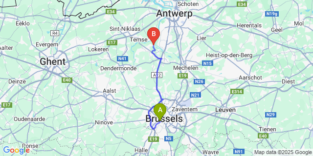 Map: Brussels Midi Train Station to Wintam