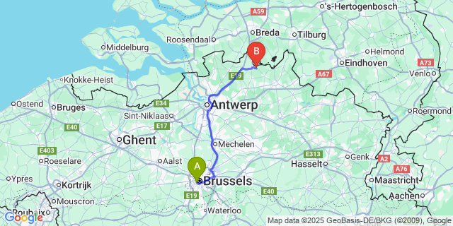 Map: Brussels Midi Train Station to Wortel