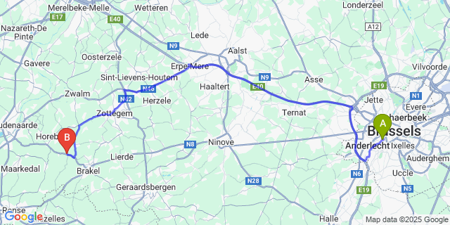 Map: Brussels Midi Train Station to Zegelsem
