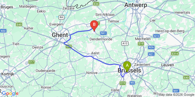 Map: Brussels Midi Train Station to Zele