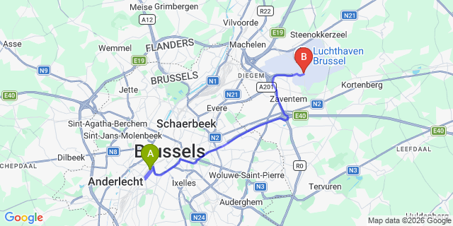 Map: Brussels Midi Train Station to Zoetermeer