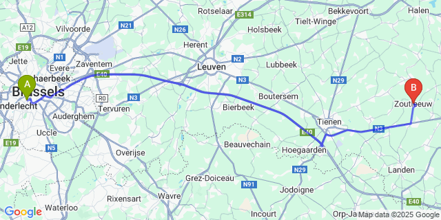 Map: Brussels Midi Train Station to Zoutleeuw